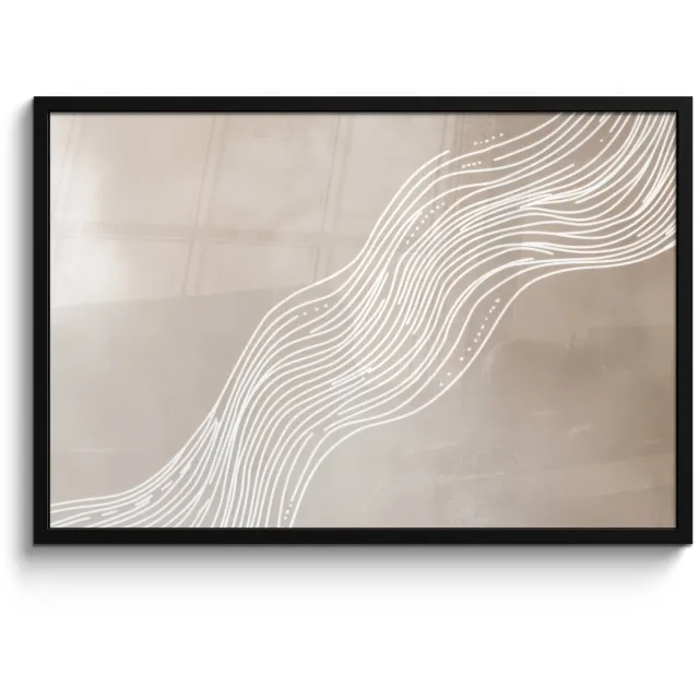 FrameYourWall Poster in lijst - Fotolijst 90x60 cm - Posters - Golvende lijnen - Vloeiend - Zandkleurig - Posterlijst zwart - Decoratie - Wanddecoratie woonkamer - Muurdecoratie slaapkamer