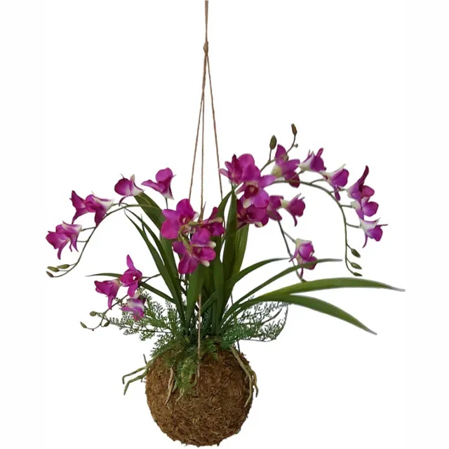 Kunstpalm Kunst Kokodama Orchidee Fucsia | 50cm - Namaak Kokodama Orchidee - Kunstplanten voor binnen - Kunstplant orchidee Fucsia Donkerroze
