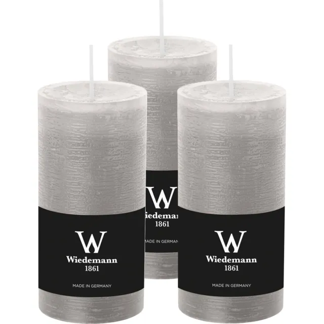Wiedemann Cilinderkaars/stompkaars - 3x - rustieke kaars - lichtgrijs - 6 x 12 cm - 42 branduren