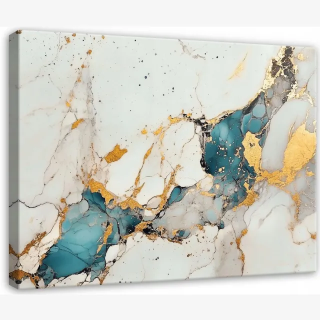 WALLARENA Canvas schilderij - 40x30 cm - abstracte marmer grijs goud voor slaapkamer woonkamer op doek multikleurig