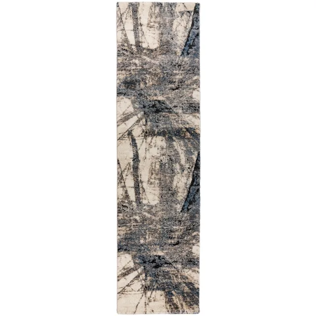 Padiro laagpolige designloper 80 x 300 cm - lichtbeige - modern abstract ontwerp - voor vloerverwarming - van polypropyleen, polyester en jute