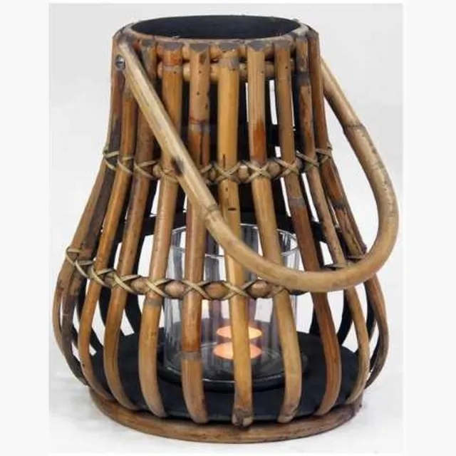 Van der Leeden Mandwerk Rotan Lantaarn - 28 × 30 cm - Bruin