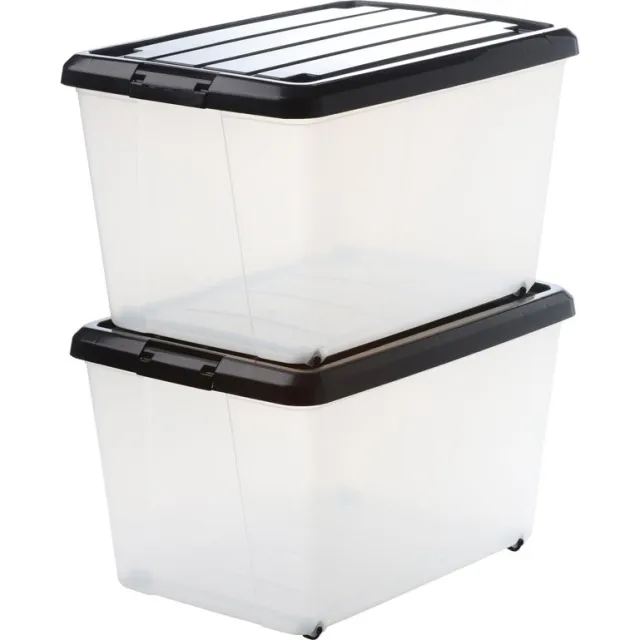 IRIS Rollerbox Opbergbox - 50L - Kunststof - Transparant/Zwart - Set van 2