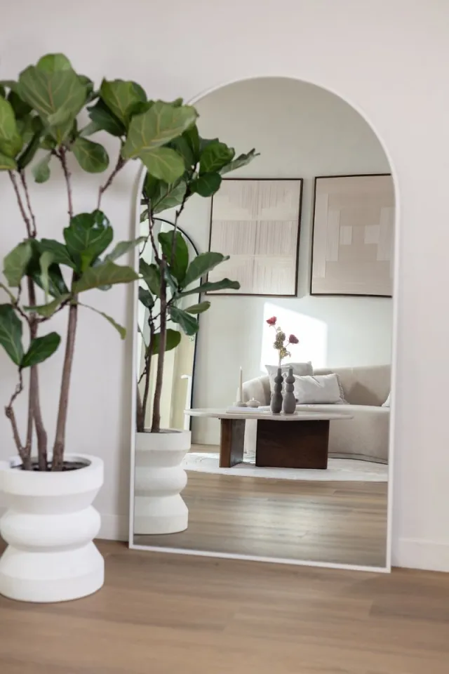 Marblome boog spiegel off white met omlijsting 180x100