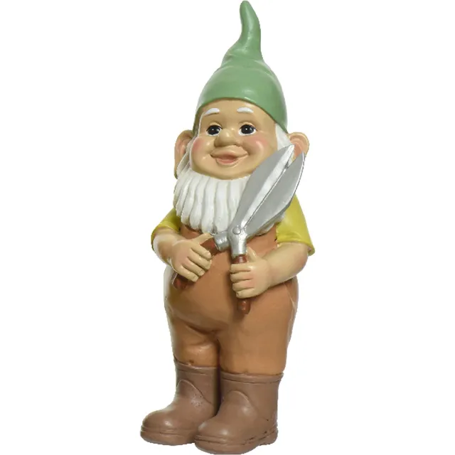Decoris tuinkabouter met snoeischaar - kunststeen - H29 cm Groen
