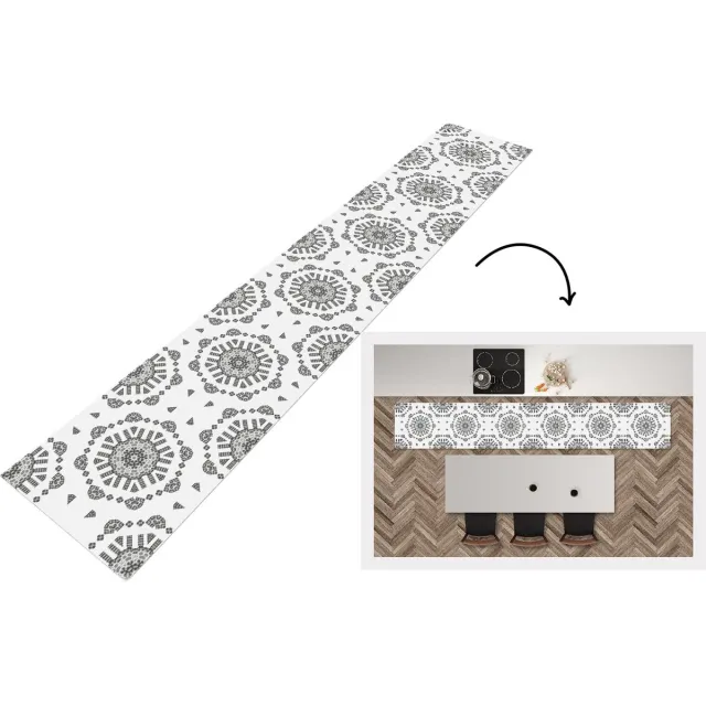 KitchenYeah Keukenloper - Loper keuken - Mandala - Patronen - Zwart Wit - 300x50 cm - Keukenloper vinyl Zwart; Wit