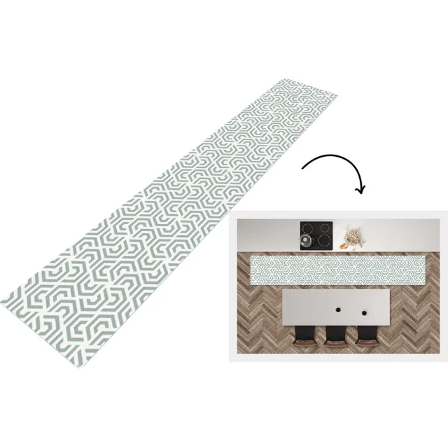 KitchenYeah Keukenloper - Keukenmat - Design - Lijn - Patroon - Groen - Keuken vloerkleed