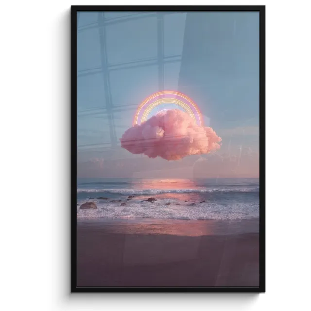 FrameYourWall Poster in lijst - Fotolijst 80x120 cm - Posters - Wolk - Regenboog - Zee - Posterlijst zwart - Decoratie - Wanddecoratie woonkamer - Muurdecoratie slaapkamer