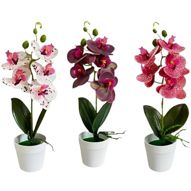 Mrilary 3 stuks kunstmatige orchideeën - kunstmatige orchideeën in potplanten - levendige realistische nepbloemen - perfect voor bruiloften, feesten, tuinen, woonkamers, eettafels, kantoor, Kerstmis - 30x11x8cm