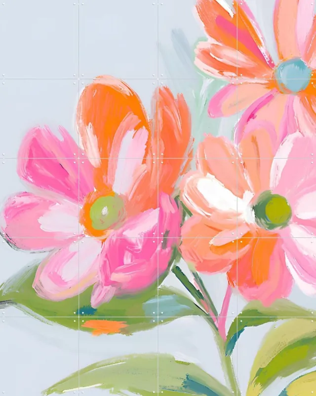 IXXI Vibrant Floral Artwork, Ohkimiko & Various - 80 x 100 cm - Grote wanddecoratie en posters - Schilderijen, Illustraties, Kwaststreken, Kleurrijk Roze