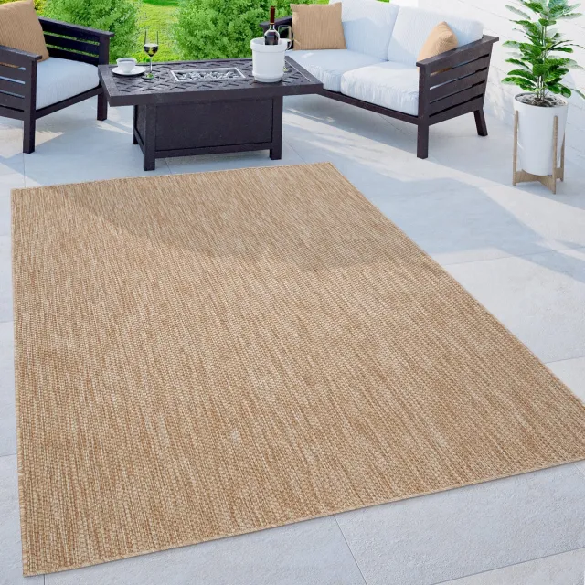 flycarpets Veniro Effen Binnen en Buitenkleed Naturel / Beige - 140x200 cm - Laagpolig Vloerkleed Buiten - Tuinkleed / Tuintapijt