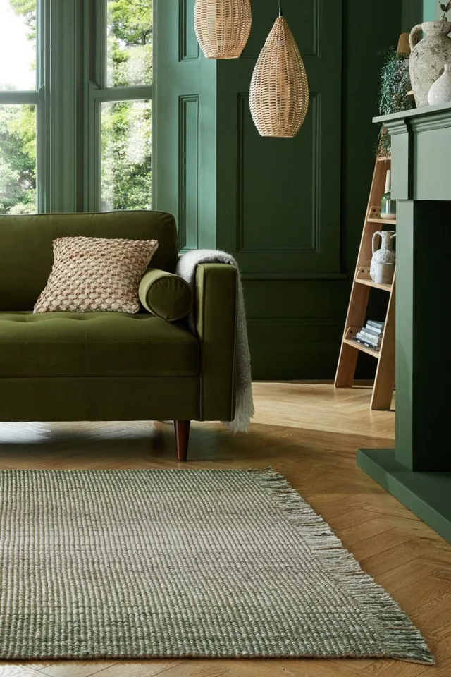 flycarpets Jute Ombre Modern Laagpolig - Wol Mix - Handgeweven Vloerkleed - Groen