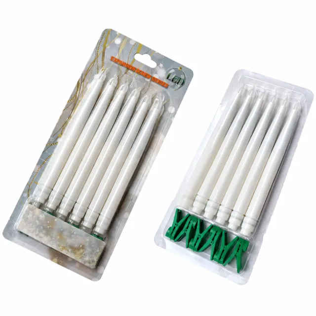 SWGOTA led kaarsen, set van 6 witte slanke kaarsen met groene clips, kaartverpakking, voor kerst- en feestdecoratie