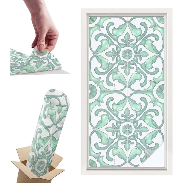 TULUP Raamfolie Anti inkijk - Groene symmetrie Privacy Folie Raam - 50x100 cm - Groente Anti inkijk Folie - Raamfolie Tegen inkijk Glas in Lood - Voor de badkamer, keuken en hal. - Raamfolie Zonwering Groente - Groene symmetrie