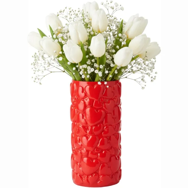 DK design Bloemenvaas Hearts - rood - keramiek - 15 x 30 cm - bloemenvaas Lente