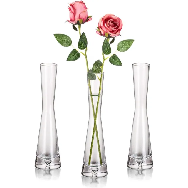 meerklose Glazen Bloemenvaas Set Van 3, Glazen Vazen Voor Bloemen 20cm Tall Bud Vase Helder Kristal Enkele Steel Vaas Voor Tafelpresentatie, Grote Dunne Bloemenvazen Voor Woonkamer Bruiloft Decor wit
