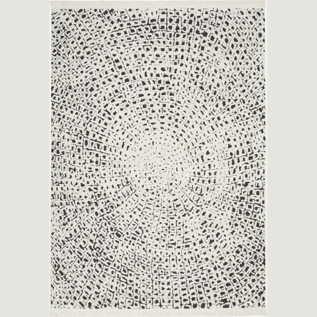 Nourison Kamala Vloerkleed zwart/wit - Spiraalpatroon - Laagpolig 119cm x 180cm