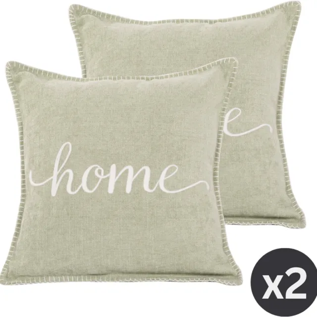 Tiseco HOME STUDIO - Kussen (gevuld) DAMIAN - Geborduurde HOME tekst - Vierkant - 45x45 cm - Groen GREEN SAGE