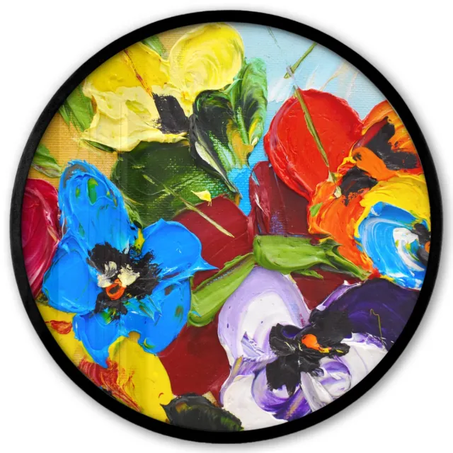 FrameYourWall Poster in lijst Rond - Fotolijst 40x40 cm - Posters - Olieverf - Schilderij - Bloemen - Ronde posterlijst zwart - Decoratie - Wanddecoratie woonkamer - Muurdecoratie slaapkamer Multicolor