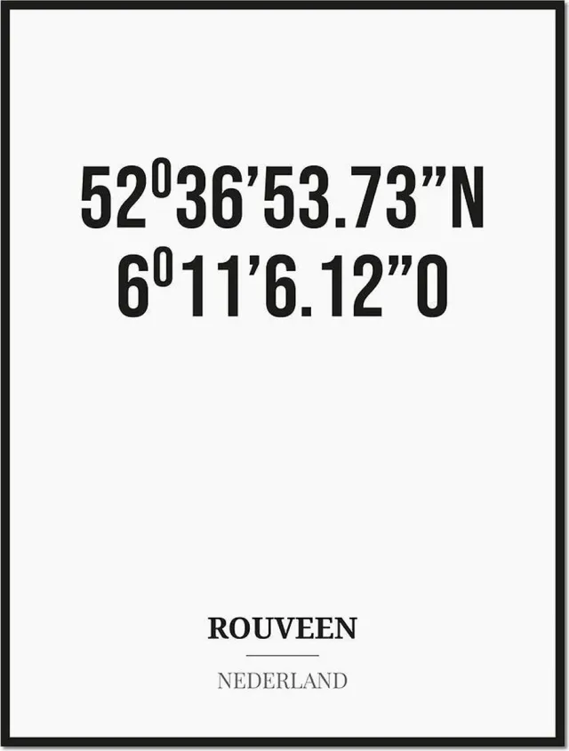Studio216 Poster/kaart ROUVEEN met coördinaten zwart, wit