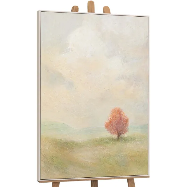 YS Canvas schilderij 120x80 cm handgeschilderd warm uitgestrekt – YS-Art Gallery – Lijst: Beige – Luxe wanddecoratie