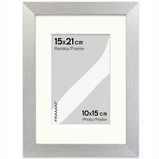 FRAMAI Zilveren fotolijst 15x21 cm met passe-partout voor 10x15 cm foto