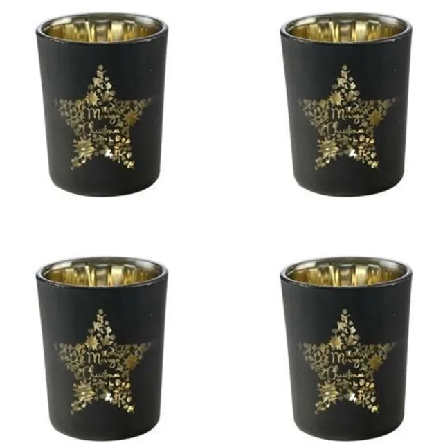 Goebel Kerst | Windlicht Merry Christmas | Glas, 7cm, theelicht, waxinelicht houder - 4 stuks