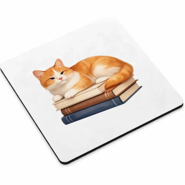 Mr Cadeautjes MDF magnetische fotolijst vierkant 9,5 - design Een ontspannen dier op een hobby-object met een korte, kalme | cadeau Wit