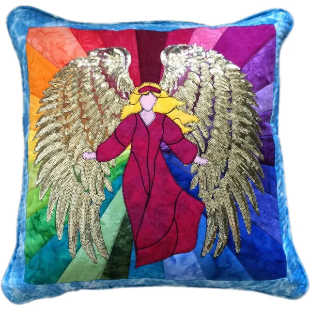 dedicated creations Handgemaakt sierkussen met engelapplicatie regenboog / aqua
