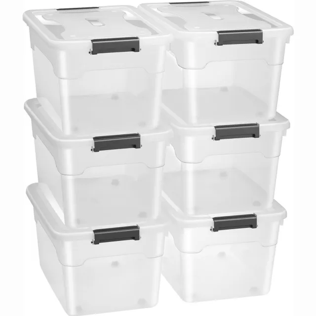 Juskys Opbergbox / Opslagdoos 60 L - Kunststof - 6-Delig - Incl. Deksel wit