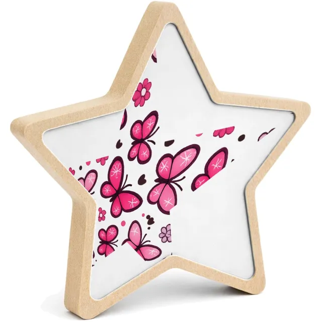 Mr Cadeautjes MDF fotolijst ster 14 x 13,5 - design Vrolijke all-over print met speelse natuuriconen in plaats v | cadeau Wit