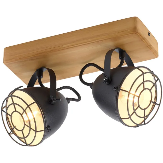 JUST LIGHT Plafondlamp spot zwart slaapkamerlamp 2-lichts landhuis houten lamp, zwenkbare spot, mat metaal, 2x E14 fitting, LxBxH 30,5x17x20 cm Bruin
