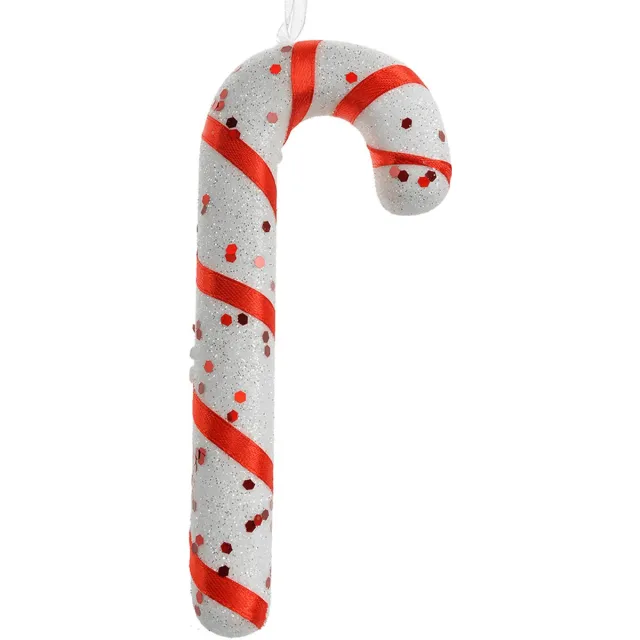 Clayre & Eef Kersthanger Zuurstok 17 cm Wit Rood Kunststof