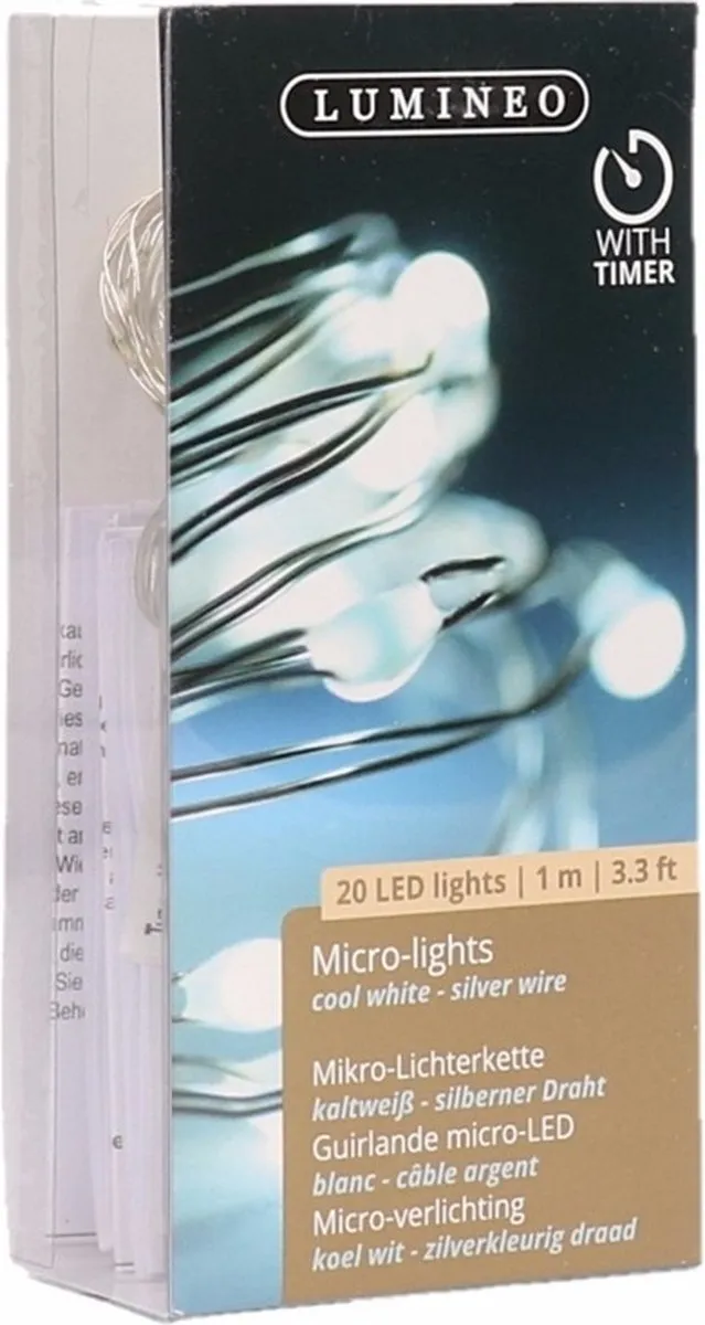 Lumineo draadverlichting - 20 led lampjes - helder wit - 95 cm - lichtdraad - kerstverlichting