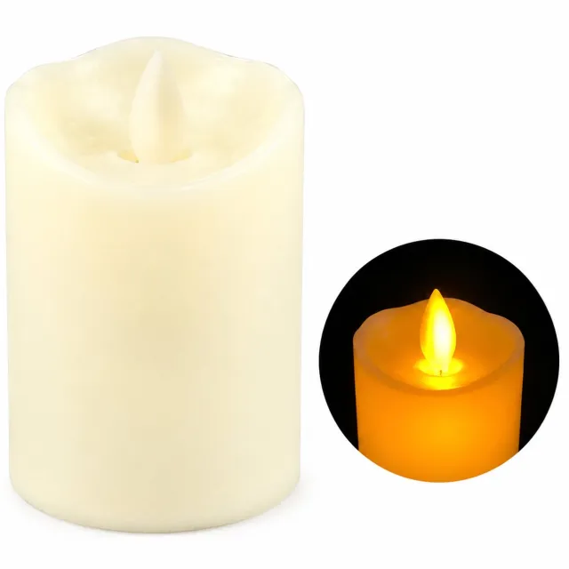 SWGOTA led kaarsen, 5 x 7 cm, glad cilindermodel met schuine bovenrand, warmgeel vlamvormig licht, 12 per displaydoos Crème