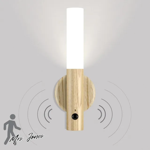 Mrs. Jones Wandlamp draadloos hout oplaadbaar led-nachtlampje met bewegingsmelder werkt op batterijen - magnetisch nachtlampje voor trap slaapkamer hal - sfeervolle verlichting . multi-color