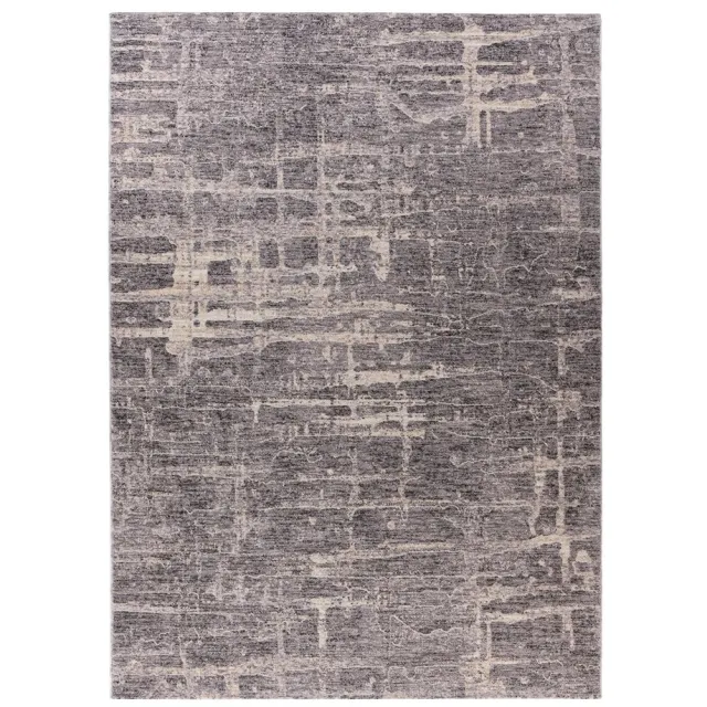 Padiro design laagpolig vloerkleed 80 x 150 cm - donkergrijs - modern abstract ontwerp - voor vloerverwarming - van polyester en katoen