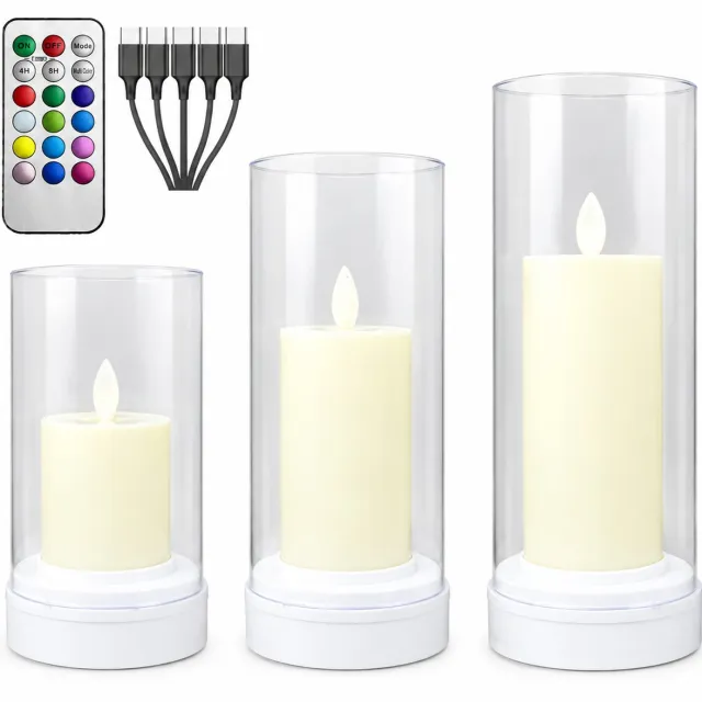 SWGOTA led kaarsen met bewegende vlam - 1 stuk, 8 x 19,5 cm, kleurverloop, oplaadbaar en op afstand bedienbaar, voor feestdecoratie Transparant