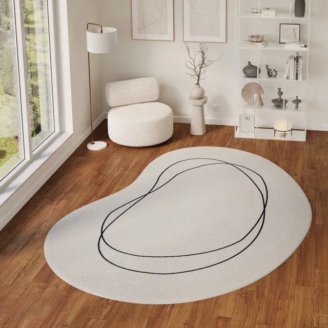 Tapiso Wisp Vloerkleed Organisch Wit – Laagpolig Tapijt Modern Abstract Design – Antislip Woonkamertapijt – Slaapkamer Hal Gang 180x250