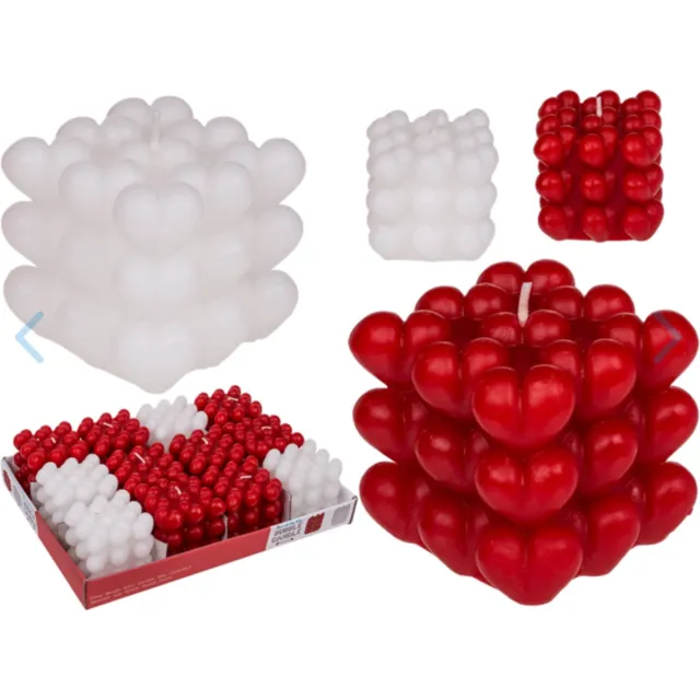 OOTB 2 stuks kaars - Rood/Wit hart bubble kaars - 6cm - heart candle - kerst cadeau