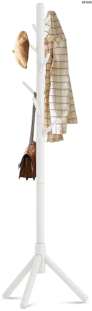 RFWR Kapstok 175 cm - Staande Kapstok met 8 Haken - Houten Garderoberek - Verstelbaar en Modern Design Wit