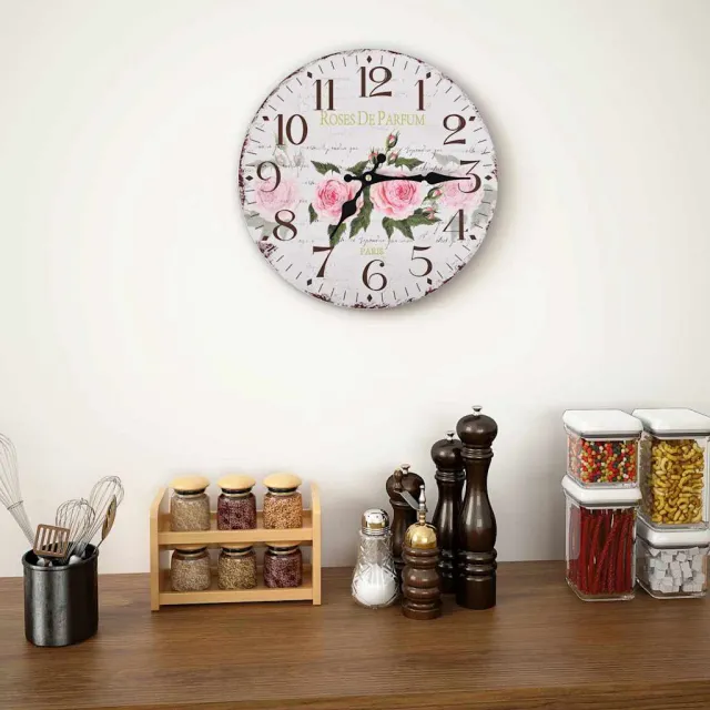 vidaXL Wandklok vintage stijl 30 cm bloemen meerkleurig, foto 2