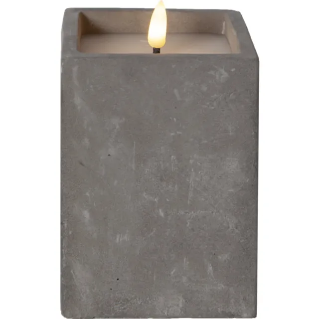 Star Trading Vierkante LED Stompkaars Betonlook – Warm Wit Licht – Timerfunctie grijs