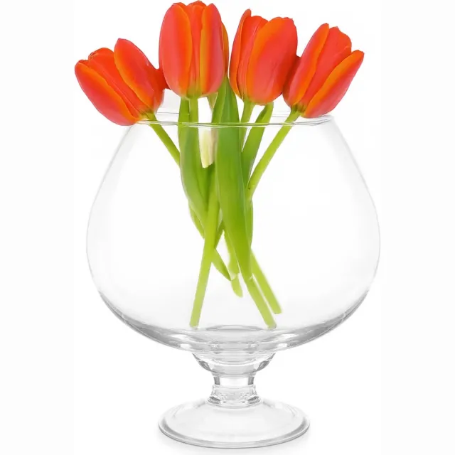 Giftdecor Bloemenvaas op voet Cognac - transparant glas - D16 x H22 cm - boeketvaas - 5 liter