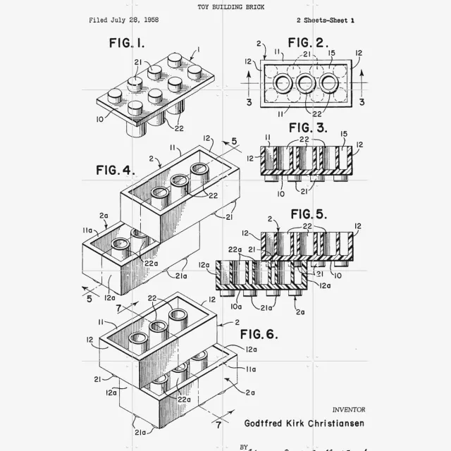 IXXI Lego Print Black & White, Florent Bodart - 80 x 100 cm - Grote wanddecoratie en posters - Illustraties, Line art, Grafisch Ontwerp, Technische Monochroom / Lichte tinten / Zwart / Zwart en wit