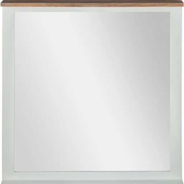 womo-design xi'an wandspiegel 80x76 cm rechthoekig natuur/wit gelakt massief mangohout met legplank landhuisstijl handgemaakt unicum geschikt als badkamerspiegel halspiegel of makeupspiegel met houten bovenblad en diepte 12 cm ophangset