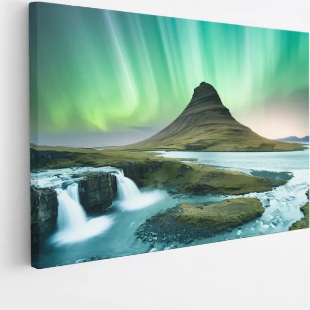 Saammp Canvas Schilderij - Ijsland - Noorderlicht - Landschap - Natuur - 45x30 - Foto op canvas - Wanddecoratie - Muurdecoratie Woonkamer - Slaapkamer decoratie - Canvas Print Multicolor