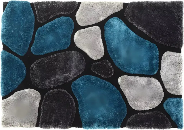 Vente-unique Hoogpolig shaggy vloerkleed - Turquoise en grijs - 160 x 230 cm - PIETRA