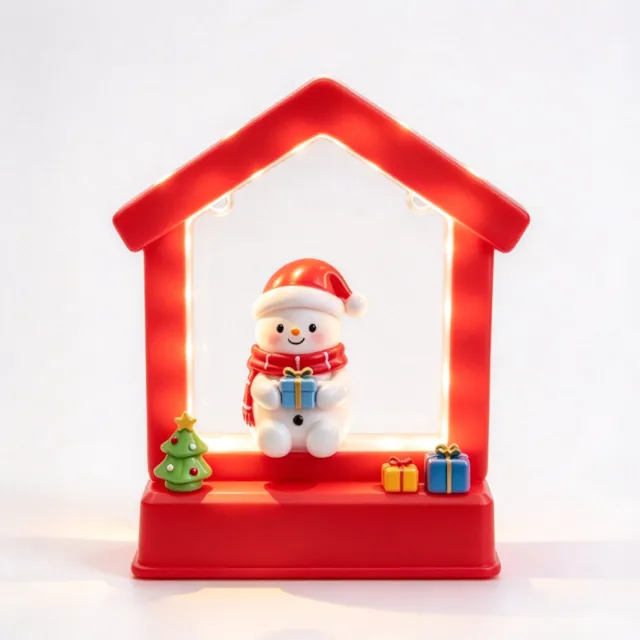 Sanorum Nachtlampje - Decoratieve kerstverlichting voor binnen - Ontwerp met rood huisje - Muzikaal - Verlicht LED-ornament - Werkt op batterijen - Geschikt voor vensterbanken, slaapkamers en tafels - Muzikaal nachtlampje - Kerstcadeau Ontwerp met kersthert