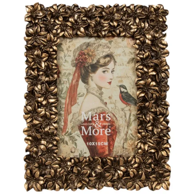 Mars & More Fotolijst rechthoek allover bloemen hars goud 17x2x22cm